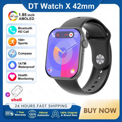 For Apple DT Watch X Mini Smart Watch 3D Menu Video AI Voice NFC Sports Record Health Test 1.85 Inch AMOLED Women Smartwatch