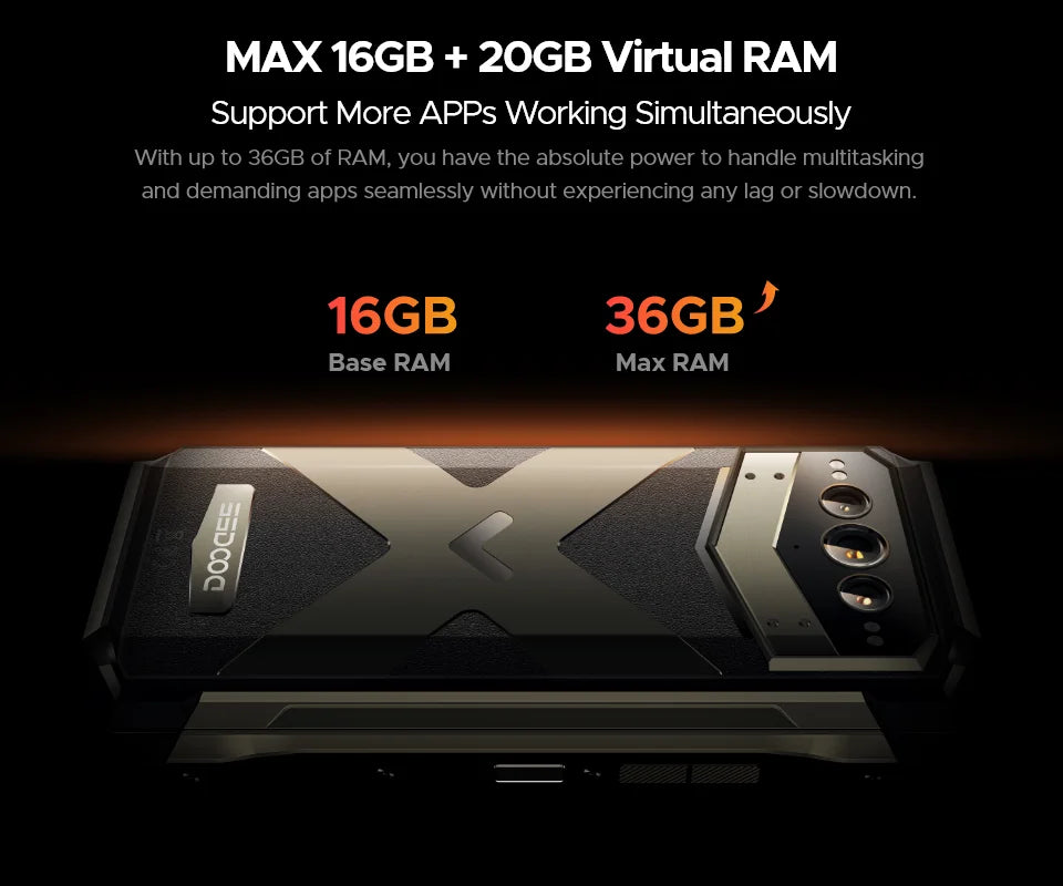 Global Version DOOGEE V Max Plus Rugged Phone 6.58" 120Hz 36GB(16+20) 512GB 200MP Ai Camera 22000mAh Lighting effect Android 14