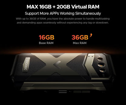 Global Version DOOGEE V Max Plus Rugged Phone 6.58" 120Hz 36GB(16+20) 512GB 200MP Ai Camera 22000mAh Lighting effect Android 14
