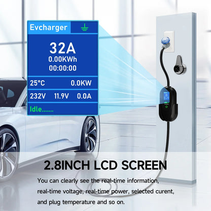 AFEEV Type2 IEC 62196-2 Portable EV Charger 7.2KW 32A Type1 SAEJ1772 Wallbox EVSE Fast Charging Cable WiFi APP Bluetooth Control