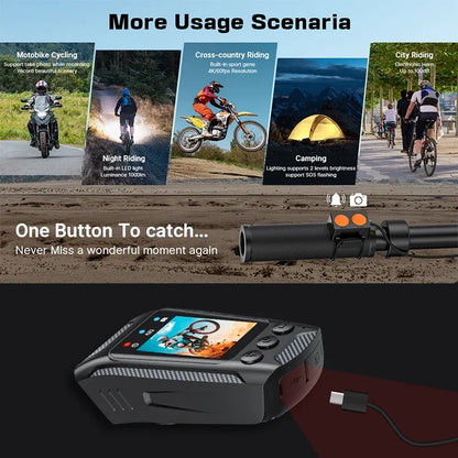 3 in 1 Multifunction Sport DV Dash Cam with Light Horn 4K Bike Helmet Action Camera HD Screen Motorcycle Bicycle Cycling Camera