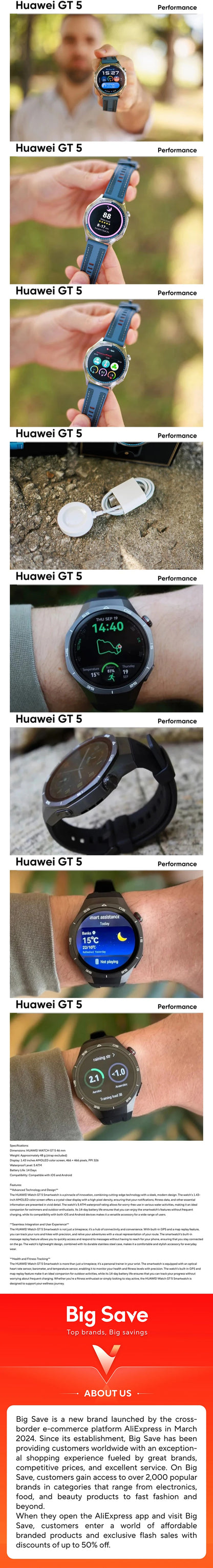 HUAWEI WATCH GT 5 Smartwatch, Health Tracking , Buit-in Map,Replay Message,compatible with iOS and Android HUAWEI WATCH GT5