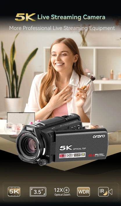 ORDRO XV80 Live Streams Digital Camera Camcorder 4K 12X Optical Zoom Big Touchscreen for Photograph YouTube Videos - Universal Market