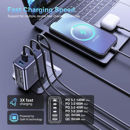 Ubigbuy 240W GaN Charger Fast Charging 140W PD3.1 PPS USB Type C Phone Quick Charger for MacBook Pro iPhone 16 Samsung Laptops
