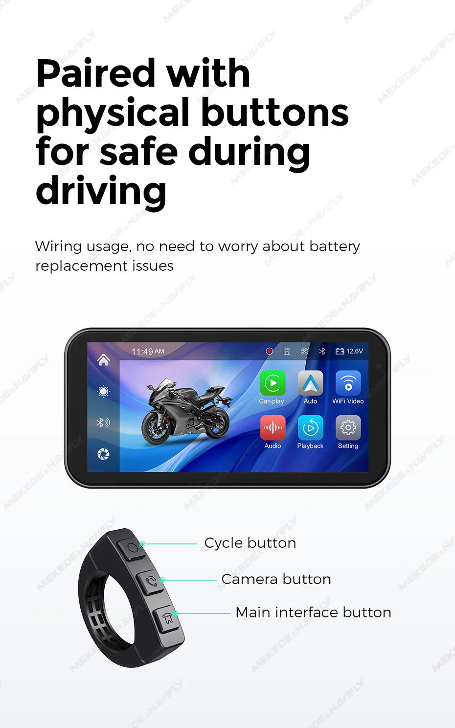 Portable 6.25 inch IP67 Waterproof Motorcycle GPS Navigation Wireless Carplay Android Auto DVR Drive Recorder Moto Monitor WIFI - Universal Market