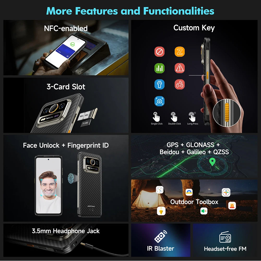 Ulefone Armor 25T 4G Rugged Phone Android 14 33W 50MP+64MP Night Camera NFC Waterproof Smartphone 6.78" 120Hz  256GB ROM  Global