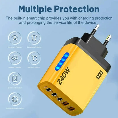 Xiaomi 240W QC3.0 PD 5 Ports GaN Fast Charger EU/US Plug Phone Charging Head Adapter with LED Light for iPhone Samsung Huawei