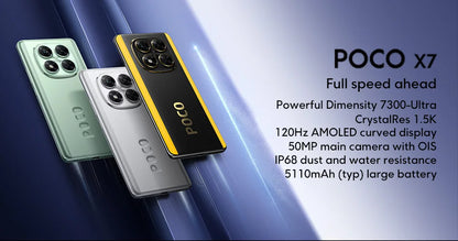 POCO X7 Global Version Cellphone 256GB 512GB Dimensity 7300-Ultra 6.67" 1.5K AMOLED Curved Display 45W Turbo Charging NFC IP68