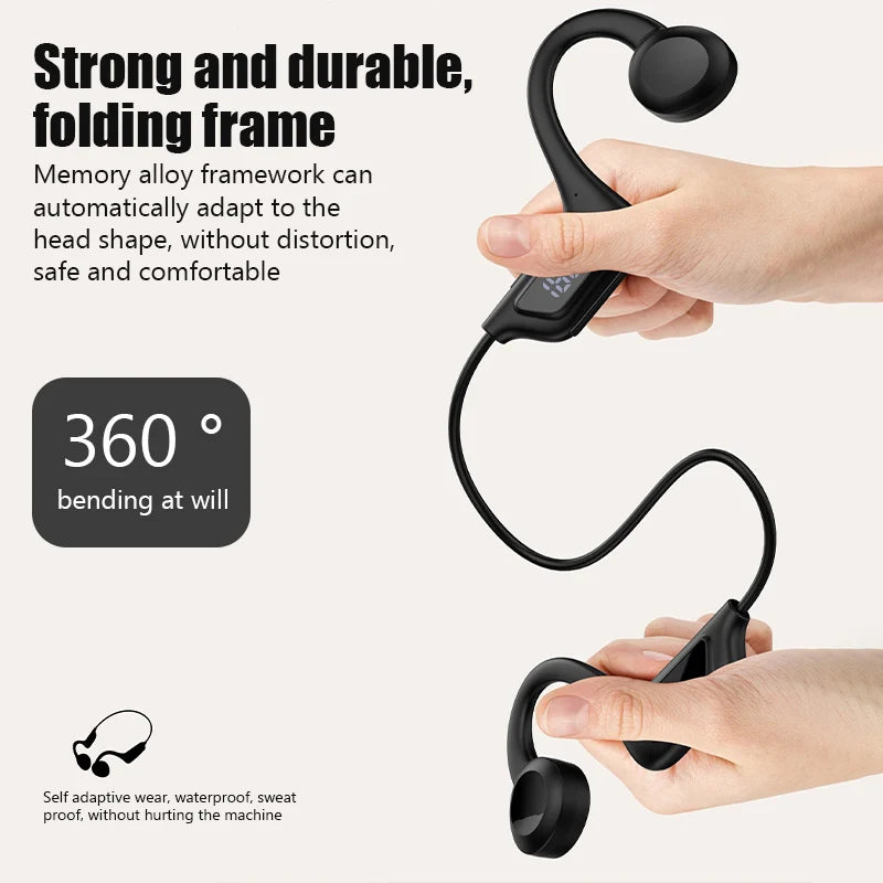 JS7 Bone Conduction Headphones Tf Card Digital Display Fone Headset Hands-free Call Auriculares Sports Open-ear Earphone - Universal Market