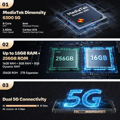 【World Premiere】Ulefone Armor X16 Pro 5G Rugged Phone 10360mAh Battery 256GB ROM NFC Android Smartphone with Google Gemini
