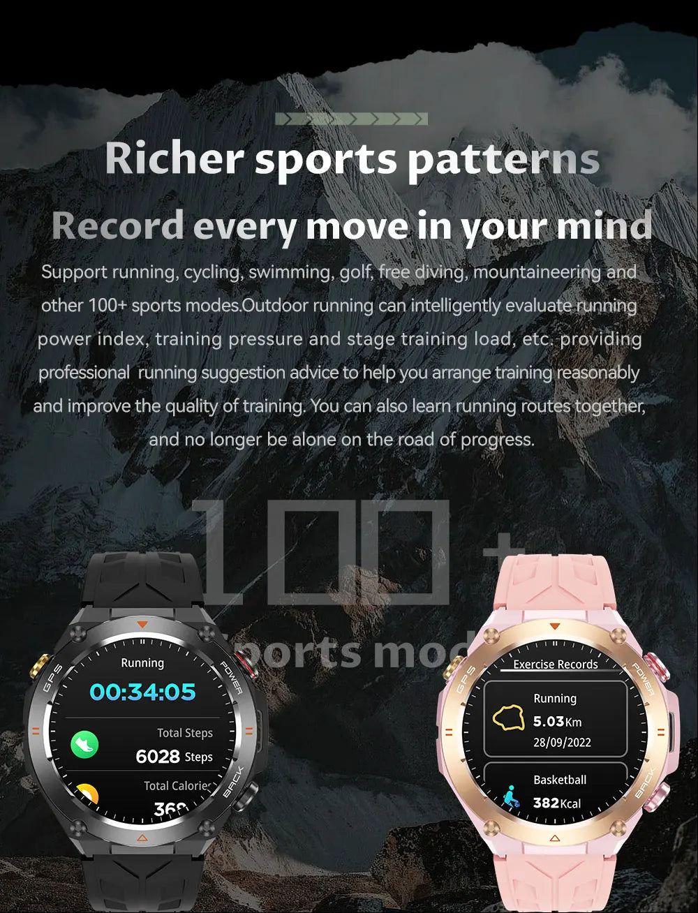 TLCRETE Men Outdoor Smartwatch Stainless Steel BT Call 650mAh Built-In GPS AI Voice Assistant 1ATM Waterproof Smart Watch KC82