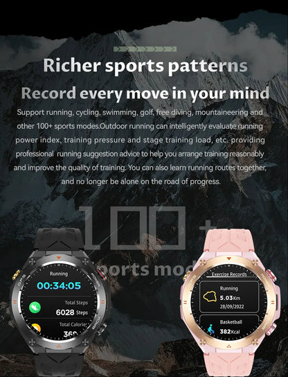 TLCRETE Men Outdoor Smartwatch Stainless Steel BT Call 650mAh Built-In GPS AI Voice Assistant 1ATM Waterproof Smart Watch KC82