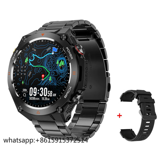 TLCRETE Men Outdoor Smartwatch Stainless Steel BT Call 650mAh Built-In GPS AI Voice Assistant 1ATM Waterproof Smart Watch KC82