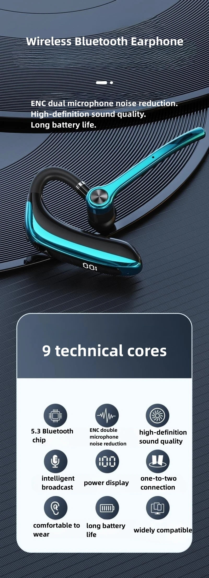 M80A Wireless Bluetooth Headset 5.3 Earphones Dual Connection Headphone with Dual Mic ENC Noise Cancelling Hands-free Earbuds - Universal Market