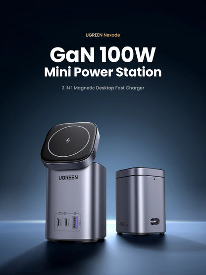 UGREEN GaN 100W Desktop Charger MFi Magnetic Wireless Charger for iPhone 17 16 15 Fast Charger Power Station for Laptop Notebook