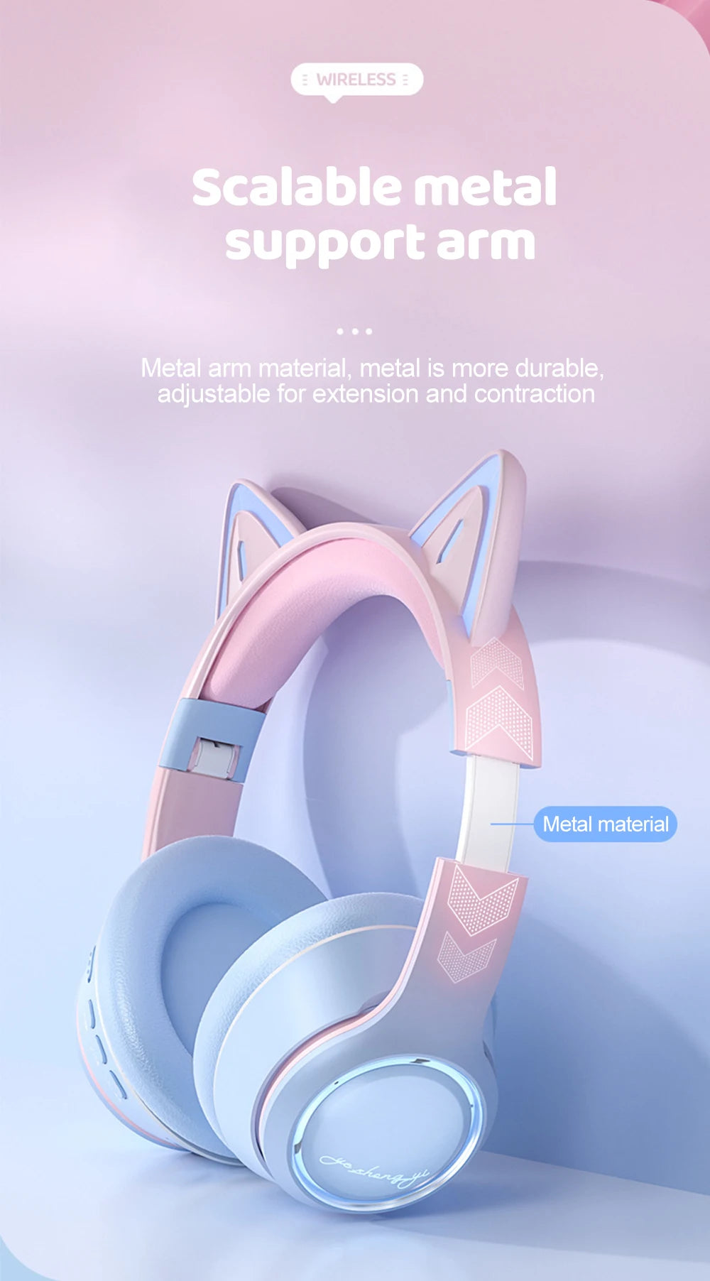 Gradient Wireless Headphones RGB Cat Ear Bluetooth Headphones With Microphone Stereo Music Game Earphone For Girls Kids Gifts - Universal Market