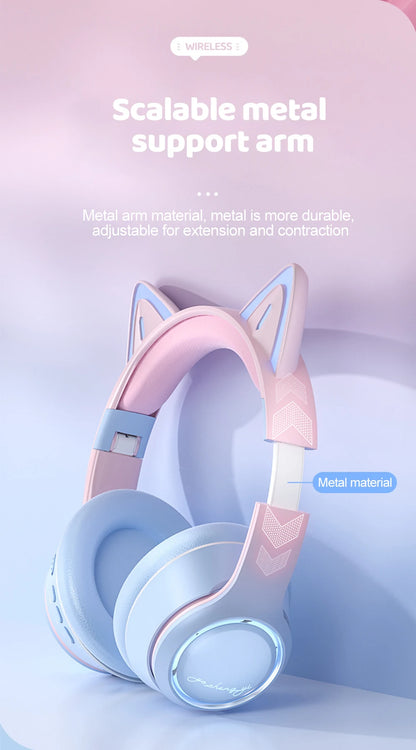 Gradient Wireless Headphones RGB Cat Ear Bluetooth Headphones With Microphone Stereo Music Game Earphone For Girls Kids Gifts - Universal Market