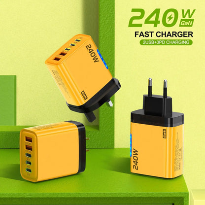 Xiaomi 240W QC3.0 PD 5 Ports GaN Fast Charger EU/US Plug Phone Charging Head Adapter with LED Light for iPhone Samsung Xiaomi