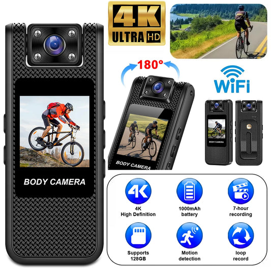 Portable 4K Mini Camera Digital Video Recorder With WiFi Worn Police Small Body Cam Infrared Night Vision Sports DV Camcorders - Universal Market