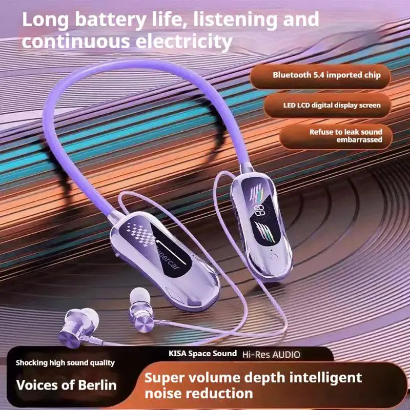 Sports Car Shape Stereo Sound Neckband LED Display Wireless Bluetooth Headphones Magnetic in-ear Headsets Sports Gamer Earphones - Universal Market