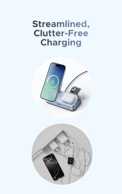 UGREEN Qi2 25W MAX Magnetic Wireless Charger Stand 3- in-1 Charging For iPhone 17 Pro Max/AirPods 4 For MagSafe Fast Charger