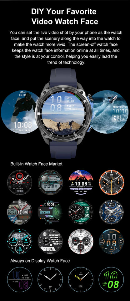 2025 NEW GPS Smart Watch with Offline Map 30m Waterproof 860mAh Big Battery Military Smartwatch Men 4GB Storage Video Player