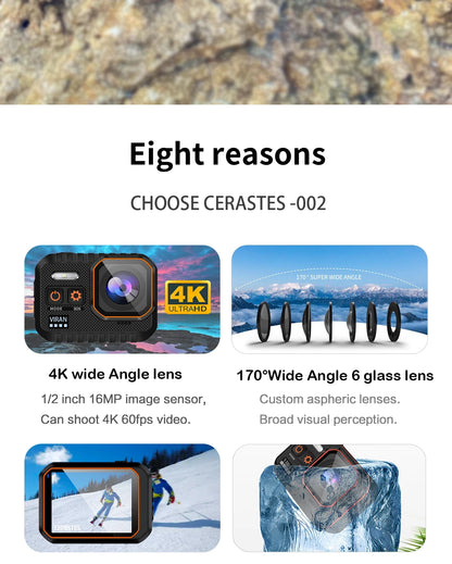 Action Camera 4K60FPS With Remote Control Screen Waterproof Sport Camera Drive Recorder Sports Camera Helmet Action Cam