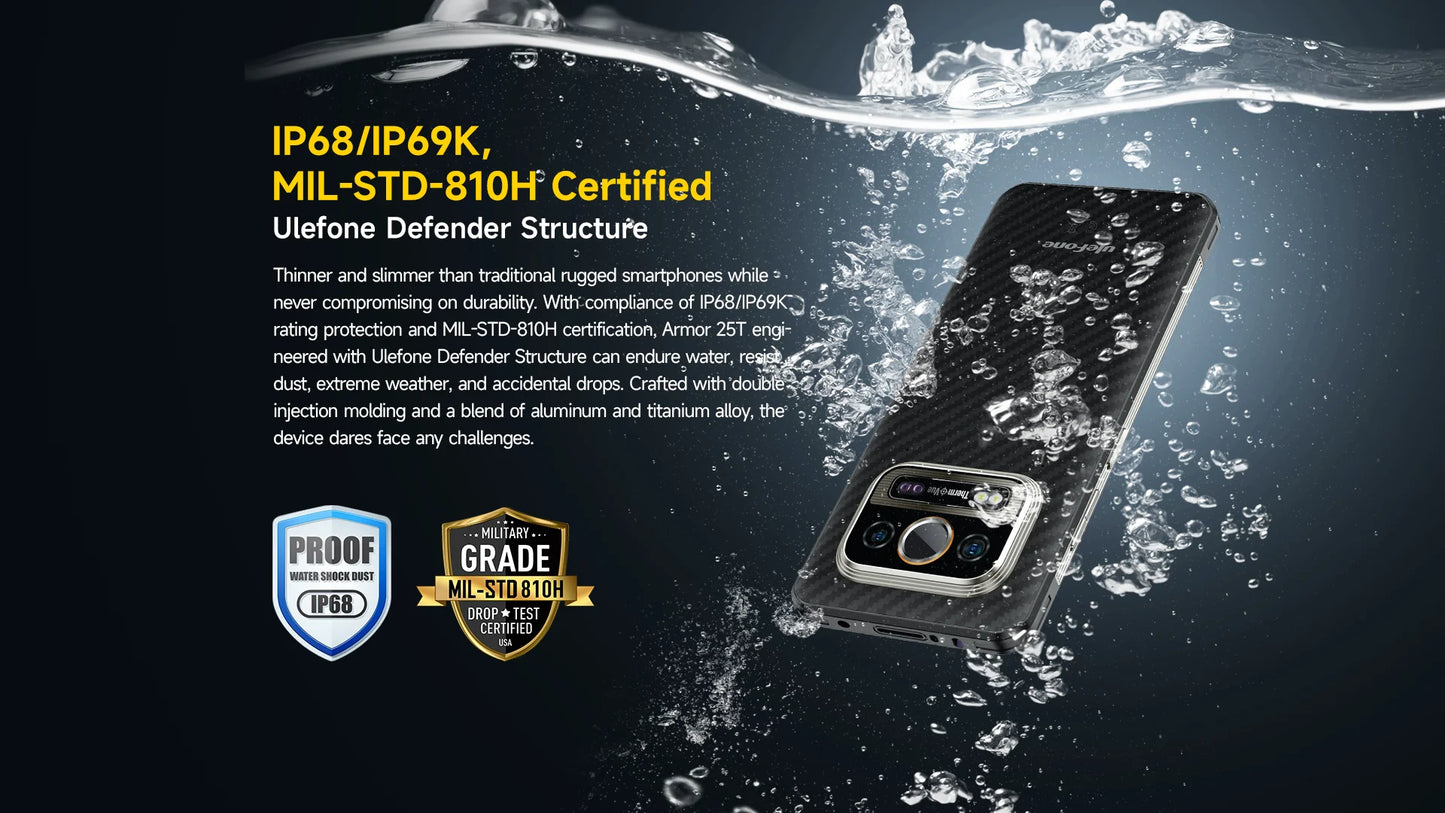 Ulefone Armor 25T 4G Rugged Phone Android 14 33W 50MP+64MP Night Camera NFC Waterproof Smartphone 6.78" 120Hz  256GB ROM  Global
