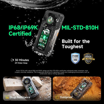 Ulefone Armor 33 Pro Rugged Smartphone 5G Dual Screen 6.95" 120Hz 16GB+512GB 25500mAh Battery 66W 64MP Night Vision NFC