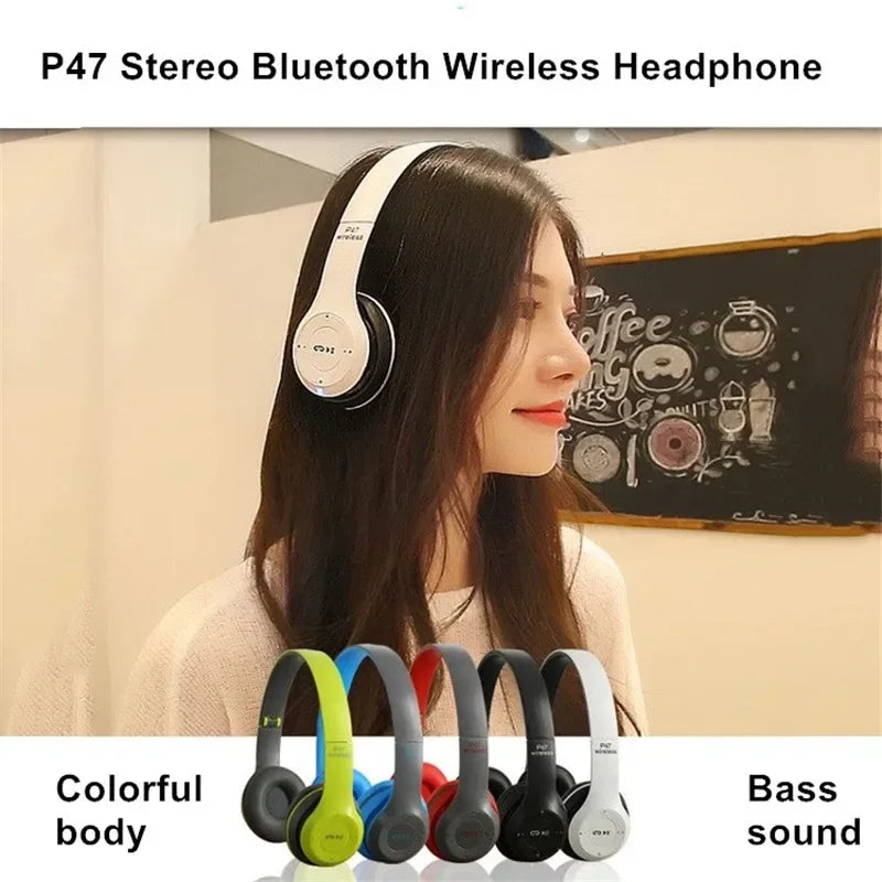 P47 Bluetooth 5.0 Wireless Headphone Foldable HIFI Stereo Bass Earphone Kid Helmet Gift With Mic USB Adaptor For iPhone Game - Universal Market