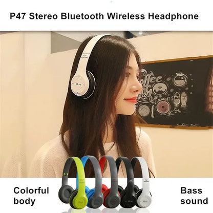 P47 Bluetooth 5.0 Wireless Headphone Foldable HIFI Stereo Bass Earphone Kid Helmet Gift With Mic USB Adaptor For iPhone Game - Universal Market