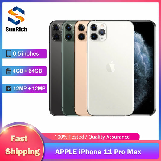 Original Apple iPhone 11 Pro Max Unlocked 4G Mobile Phone Face ID 6.5" 64/256GB ROM 12MP IOS Camera Hexa-core Smartphones