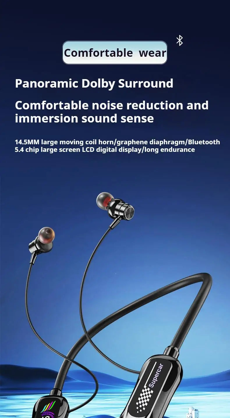 Sports Car Shape Stereo Sound Neckband LED Display Wireless Bluetooth Headphones Magnetic in-ear Headsets Sports Gamer Earphones - Universal Market