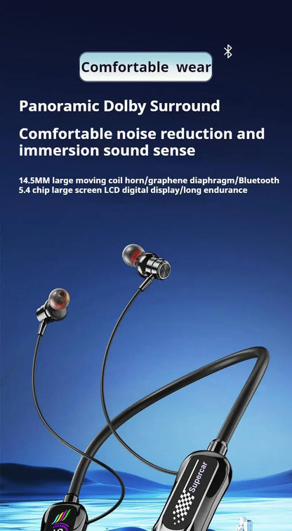 Sports Car Shape Stereo Sound Neckband LED Display Wireless Bluetooth Headphones Magnetic in-ear Headsets Sports Gamer Earphones - Universal Market