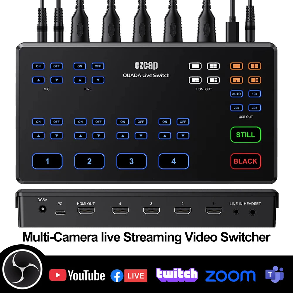 1080p60 Multi Camera 4 Hdmi Live Streaming Video Mixer Switcher