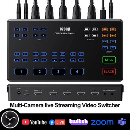 1080p60 Multi Camera 4 Hdmi Live Streaming Video Mixer Switcher