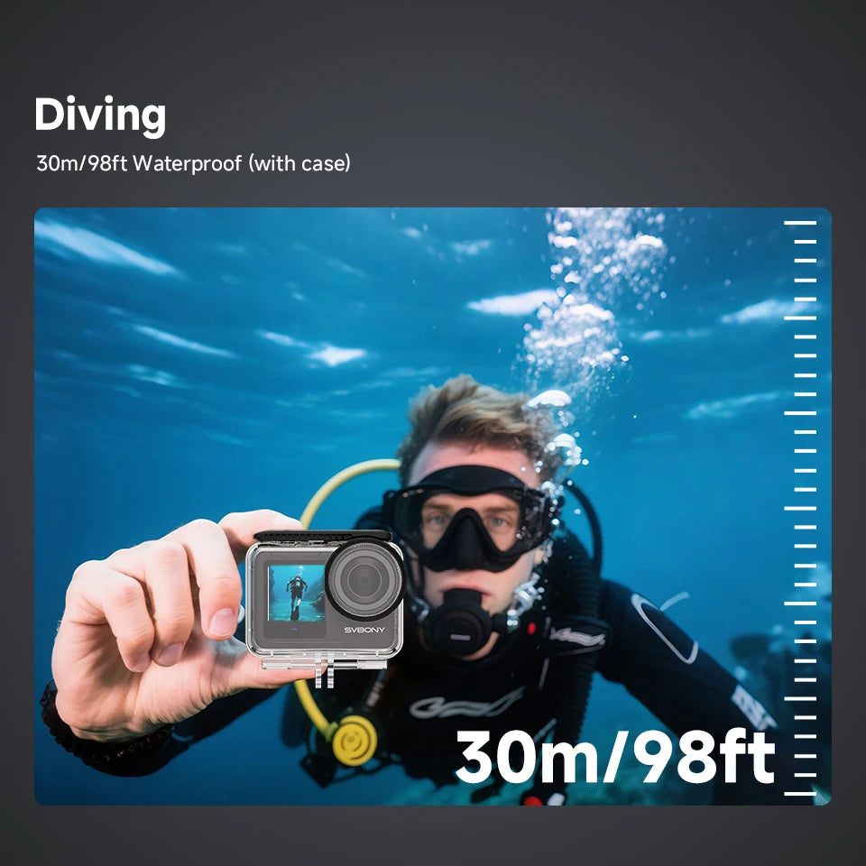 SVBONY SVGo3 Action Camera 4K30 Waterproof Dual LCD Screens Sports Camera with Quick Release Mount for Surfing Cycling Vlog