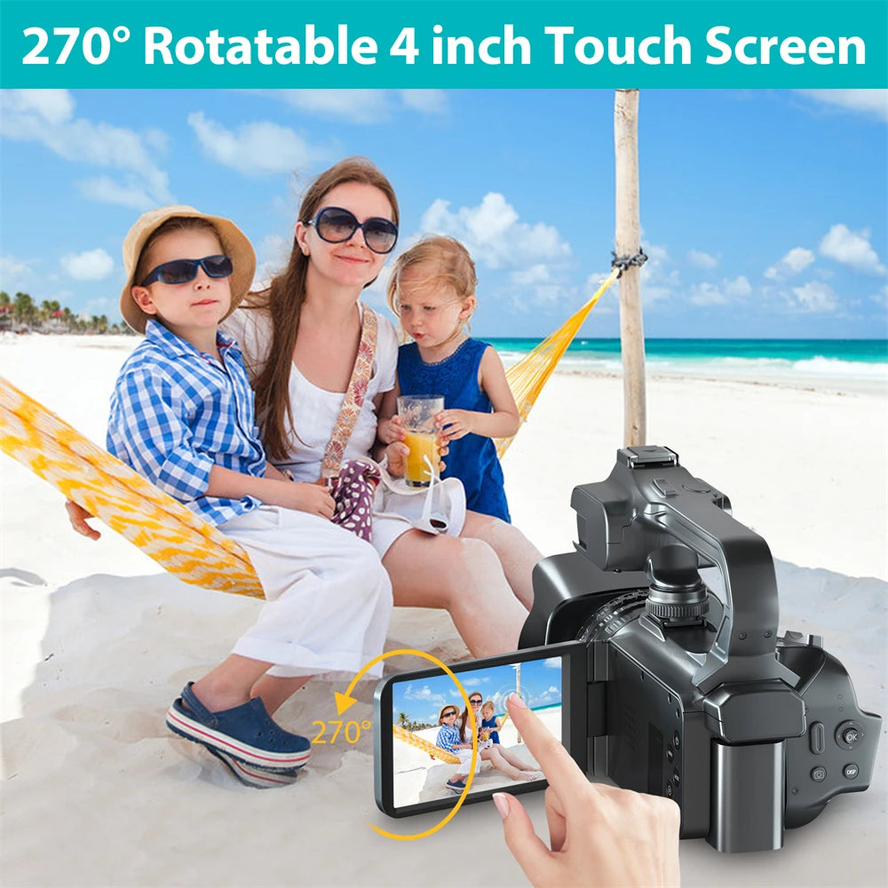 Full 6K Camcorder 64MP Youtuber Professional Digital Video Camera Streaming Auto Focus Photography Vlog Recorder 4" Touch Screen - Universal Market