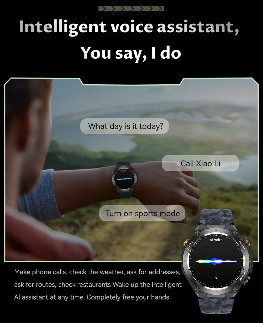 TLCRETE Men Outdoor Smartwatch Stainless Steel BT Call 650mAh Built-In GPS AI Voice Assistant 1ATM Waterproof Smart Watch KC82