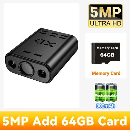 PEGATAH 5MP HD Mini WIFI Body Camera Built-in Battery Human Tracking IP Remote Monitoring IR Night Vision Protable Camcorders - Universal Market
