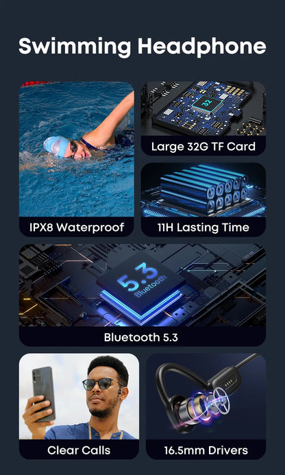 Xiaomi Bone Conduction Earphone IPX8 Wireless Open Headset Bluetooth 5.3 Swimming Bluetooth Headphones 32GB MP3 Sports Earbuds - Universal Market