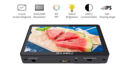 FEELWORLD F5 Pro V4 6 Inch on DSLR Camera Field Monitor Touch Screen 3D LUT FHD1920 1080 4K HDMI Video Focus Assist for Gimbal
