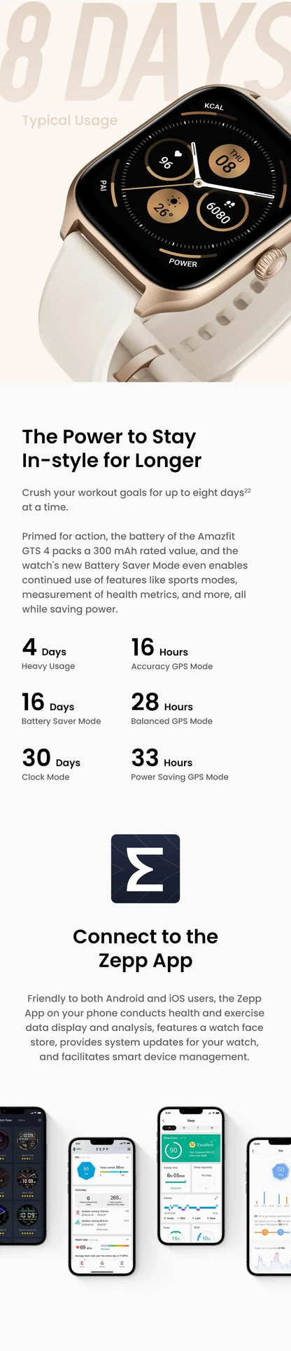 Brand New Amazfit GTS 4 Smartwatch Zepp OS GPS Alexa 24H Heart Rate 150 Sports Modes Smart Watch For IOS Android