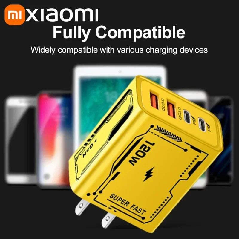 XIAOMI 4 Port USB C PD Ultra 120W Fast Charger USB 3.0 Type C EU Plug Mobile Phone Charger Quick Charging For iPhone Huawei 2025