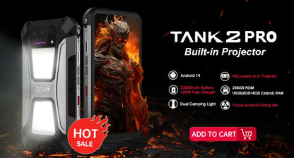 8849 Tank 2 PRO Projector Rugged Smartphone Android 2.4K 24GB 512GB 100MP Camera 23800mAh 120W Dual Sim OTG Phone