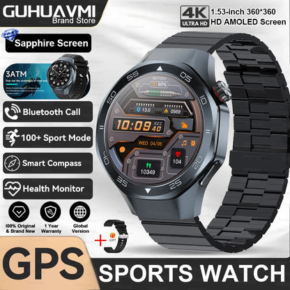 2025New Upgraded Outdoor Sport GPS Smart Watch Men 1.53" HD AMOLED Screen GPS track Heart Rate Bluetooth Call Compass SmartWatch