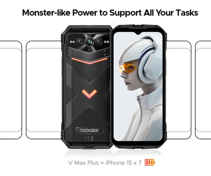 Global Version DOOGEE V Max Plus Rugged Phone 6.58" 120Hz 36GB(16+20) 512GB 200MP Ai Camera 22000mAh Lighting effect Android 14