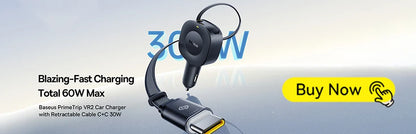Baseus 100W Car Charger PD QC Fast Charging Dual Type-C Retractable Cable 4 ports 450°Rotation For Laptop Tablet iPhone Samsung