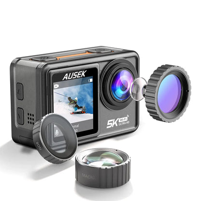2" IPS Dual Screen Action Camera 5K 30FPS  4K 60FPS 48MP EIS Video With Optional Filter Lens 1080P Webcam Vlog WiFi Sports Cam