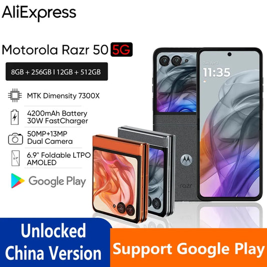 Motorola Moto razr 50 Folded Screen Phone Main 6.9 inch FHD+ pOLED Secondary screen 3.6 inch Dimensity 7300X 50MP
